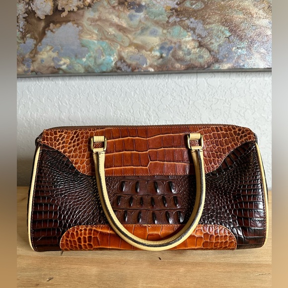 Brahmin  Baguette Brown and Tan Purse with Crocodile Pattern and Gold Hardware - Picture 5 of 15
